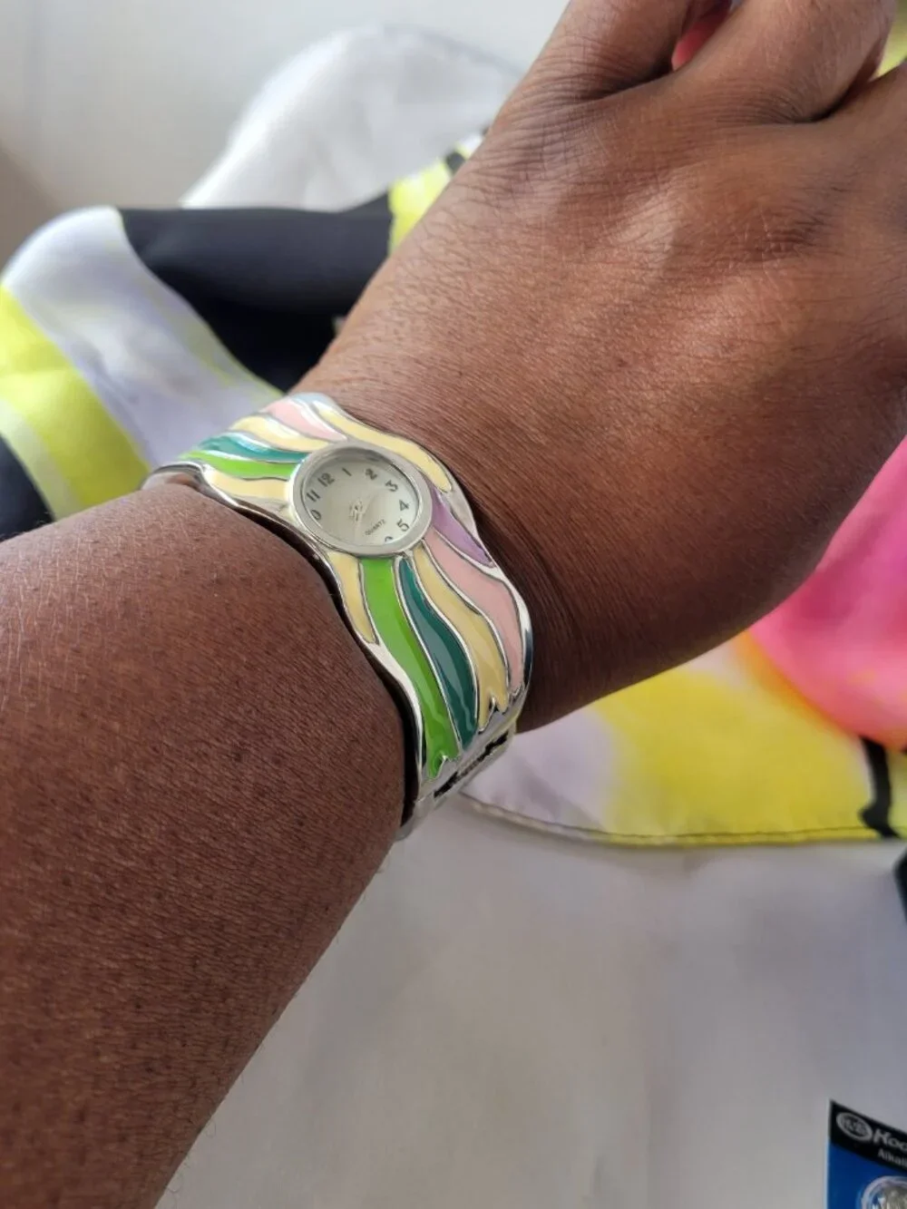 Colorful Wavy Enamel Cuff Watch – Statement Bracelet Style
